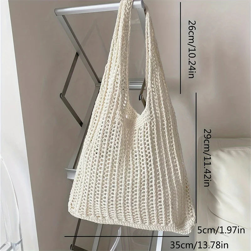Summer Knitted Hollow Underarm Bag Women's Large Capacity Shopper Tote Bag Simple Design Casual Travel Handbags