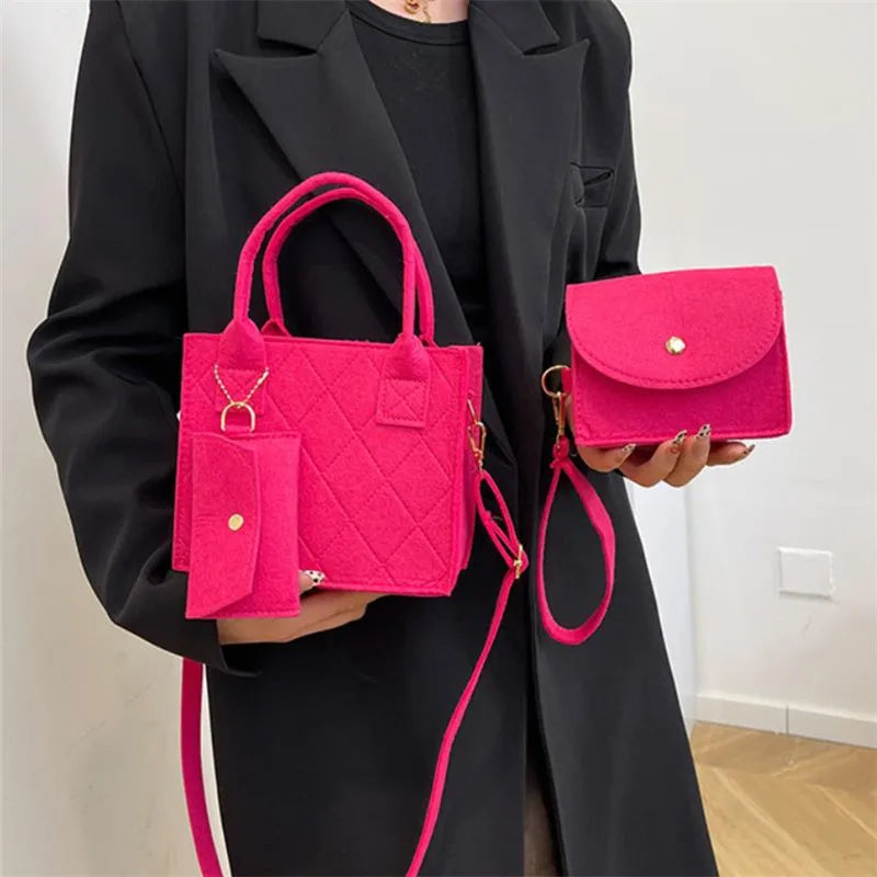 3pcs/set Embossed Women's Handbag Stylish Crossbody Bag Clutch and Wallet, Solid Color Square Shoulder Bag, Fabric for Daily Use