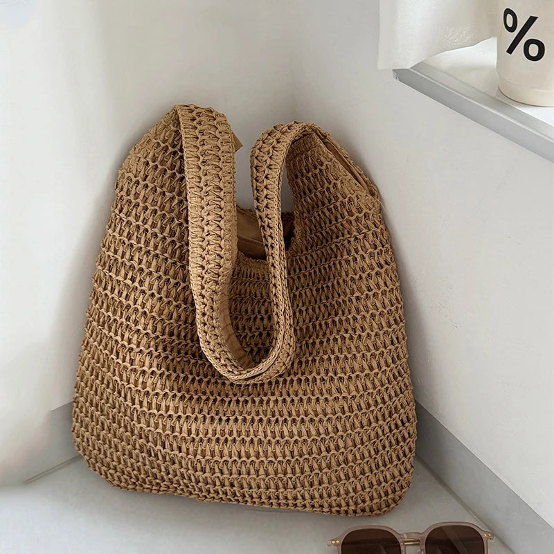 Fashion Straw Women Shoulder Bags Paper Woven Female Handbags Large Capacity Summer Beach Straw Bags Casual Tote Purses