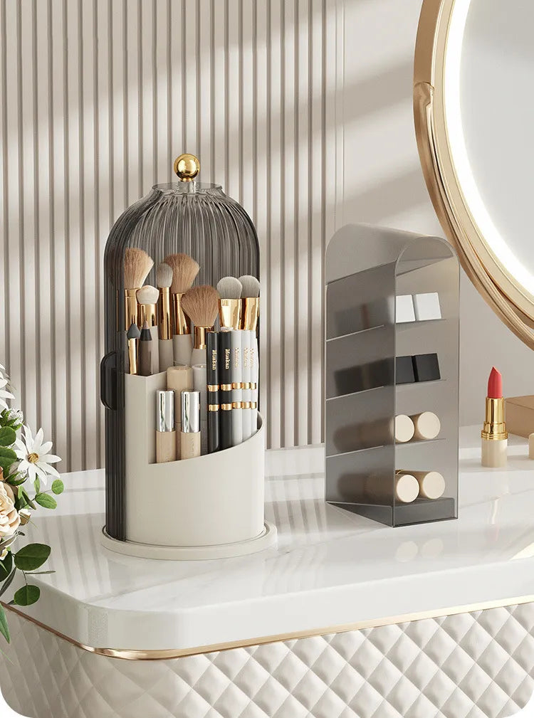 360° rotary makeup brush holder with cover Luxury cosmetics lipstick eyebrow pencil holder eye shadow storage box