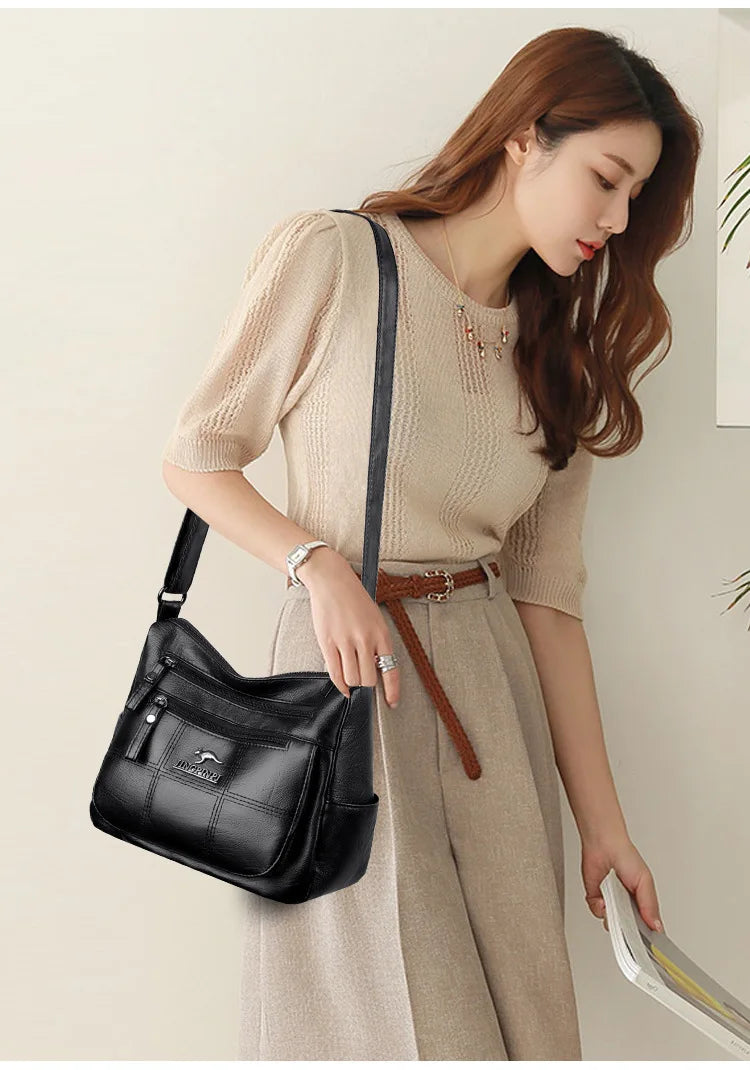 Solid Color PU Leather Single Shoulder Bag, Multi Compartment Pocket Daily Women's Cross Body Bags, Large Capacity Women's Bag.