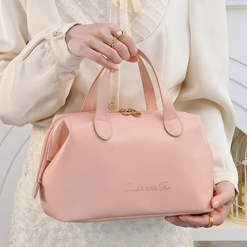 New French style portable handbag fashionable PU mini cosmetic storage bags women's toiletry bag for travel small tote