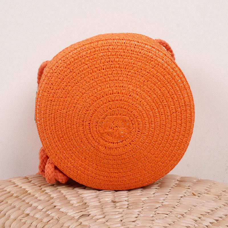 Round Straw Bag Women Woven Beach Crossbody Bag for Ladies Cute Shoulder Rattan Handmade Knitted Candy Color Small Handbag Bolsa