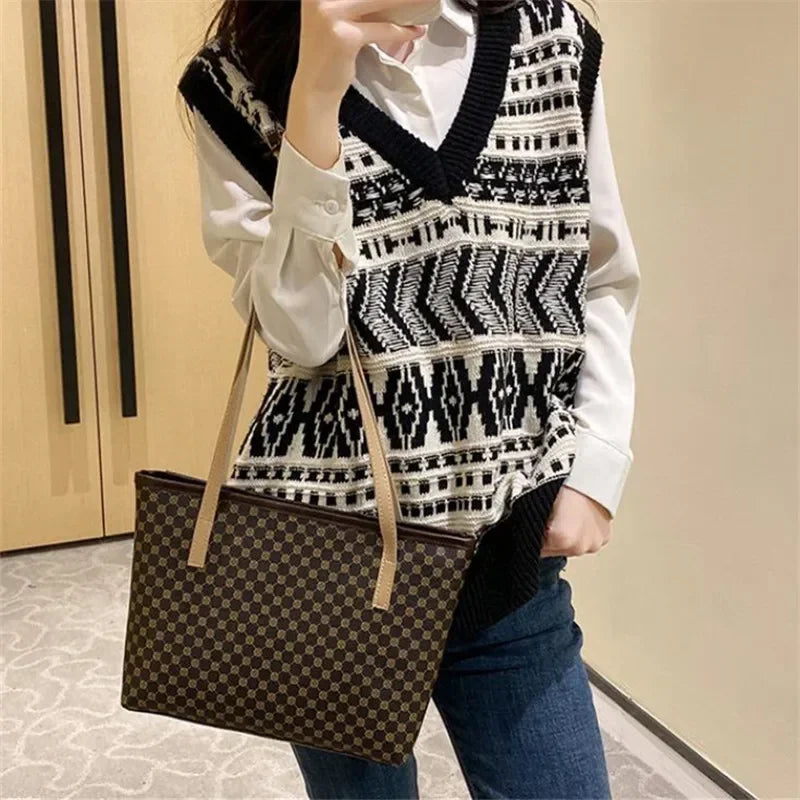 Stylish Crocodile Pattern Pu Underarm Bag Versatile Women Small Tote Bags Fashionable Leopard Handbag Chic Quilted Shoulder Bag