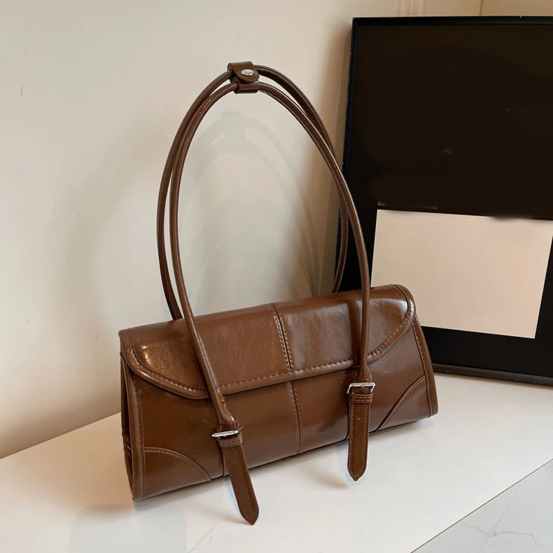High End Burgundy Oil Wax PU Leather Underarm Bag Elegant Women's Magnetic Buckle Shoulder Bag Commuter Versatile Ladies Tote Ba