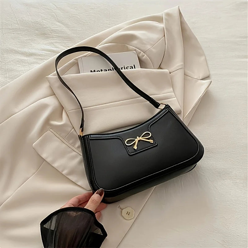 Solid Color Bowknot Shoulder Bag, Elegant Small Square Bag, Suitable for Women Handbags, Zipper Closure,Fashion Underarm Bag,