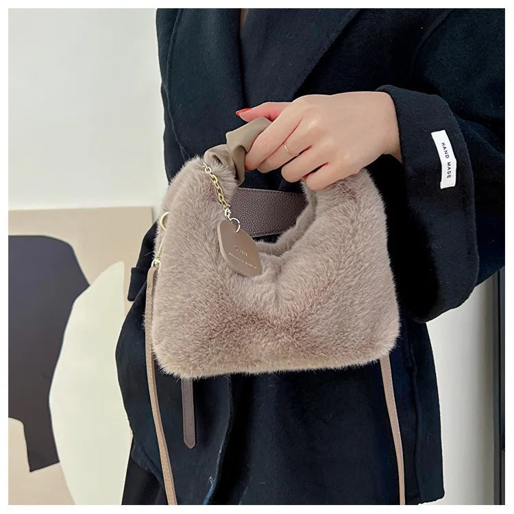 Fashionable Plush Tote Bag, Cute Stylish Women's Handbag Shoulder Crossbody Bag, Suitable for Women Party Banquet Daily Travel