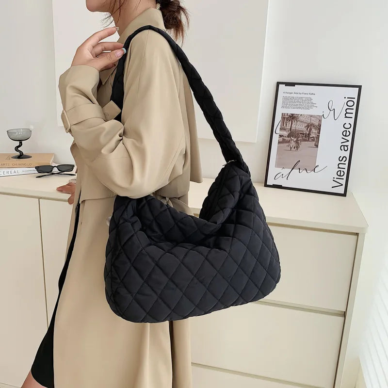 Women's Vintage Nylon Shoulder Underarm Bag Female Casual Waterproof Crossbody Hobo Bags For Lady Quilted Large Capacity Handbag