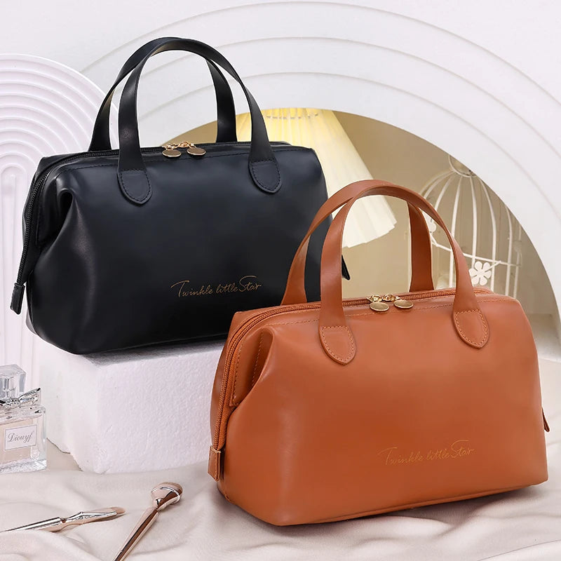 New French style portable handbag fashionable PU mini cosmetic storage bags women's toiletry bag for travel small tote