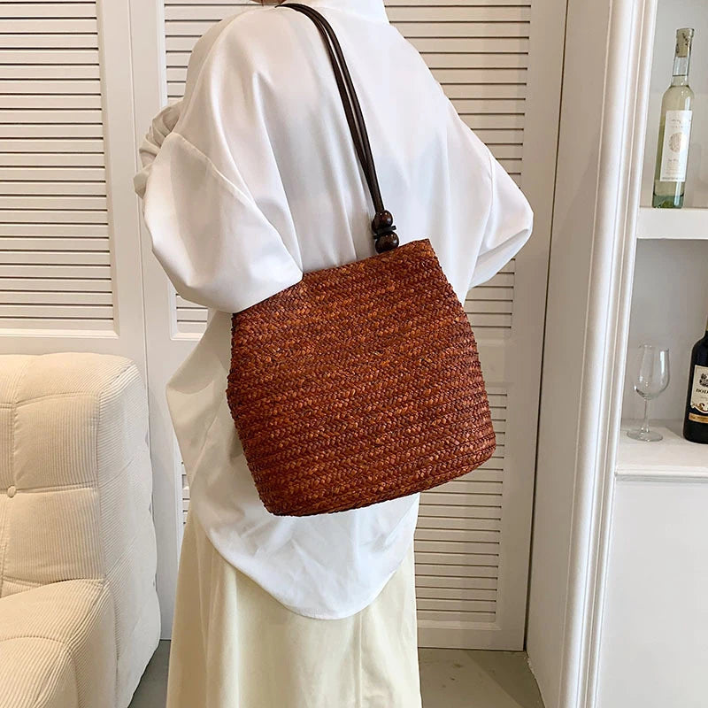 Casual Straw Woven Shoulder Bags, Wicker Handbags, Handmade Summer Beach Bag ,Women Travel ,Large Capacity, Rattan Totes