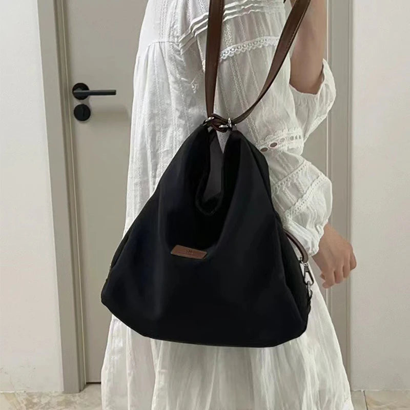 Large Capacity Fashion Canvas Shoulder Bag Women's Leisure Literature and Art Simple Solid Color Crossbody Backpack