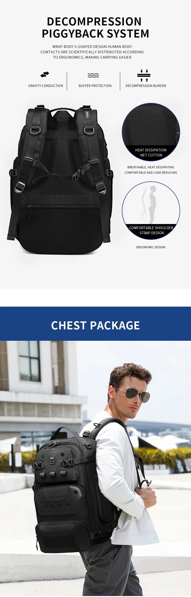 Ozuko Tactical bac Outdoor Travel Pack Male Luggage Multifunctional Backpack Large Waterproof 20 Laptop Women Bag New Mochila