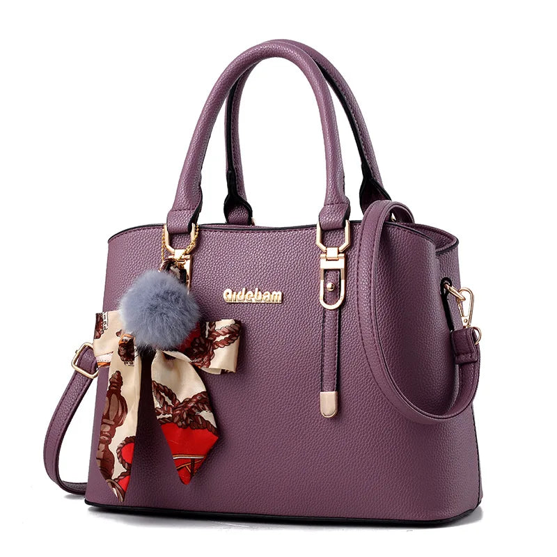 Bag women's fashionable large-capacity handbag solid color simple middle-aged women's bag mother bag shoulder messenger bag