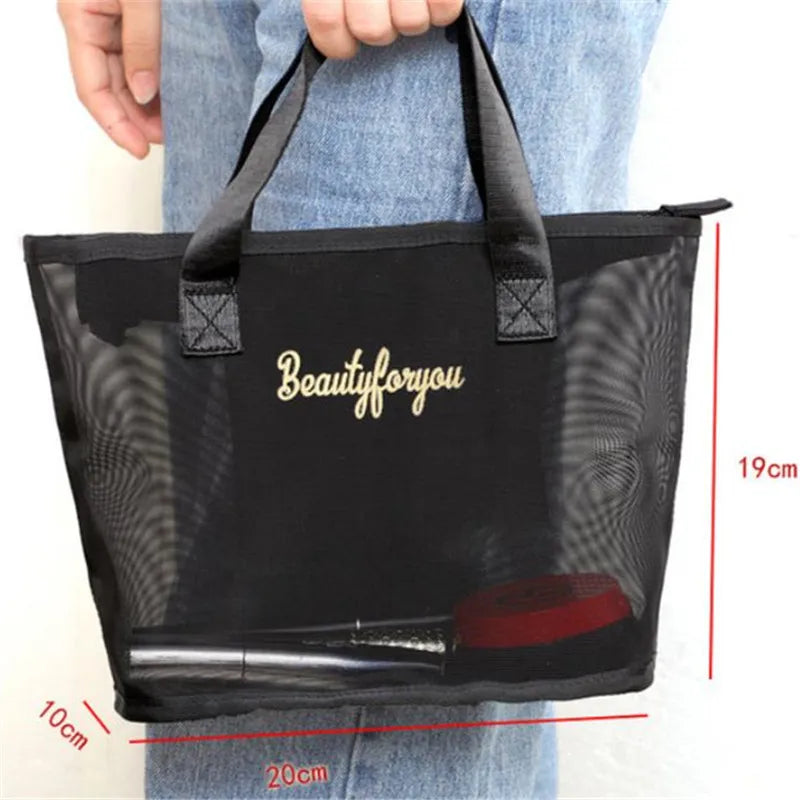 2pcs/set Chic Large Capacity Mesh Wash Bag Portable Travel Cosmetics Storage Bag Outdoor Beach Bath Tote Bag with Clutches Pouch
