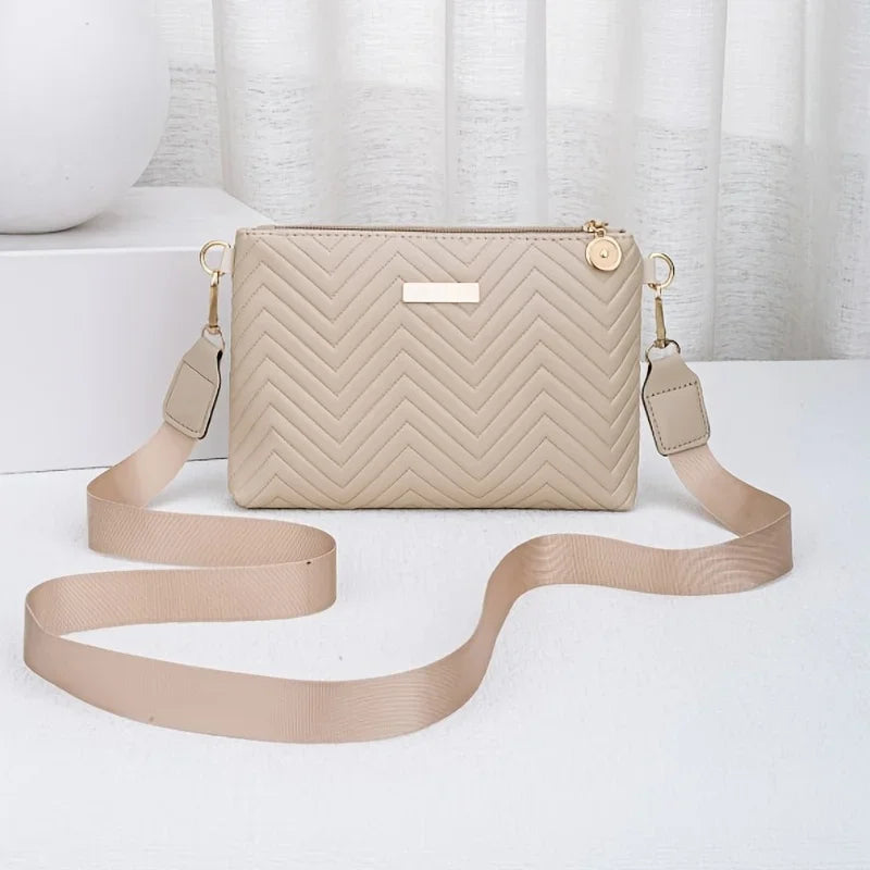 Stylish Striped Shoulder/Crossbody/Handbag with Delicate Hardware Accessories, Zipper Closure, Multifunctional Bag for Daily Use