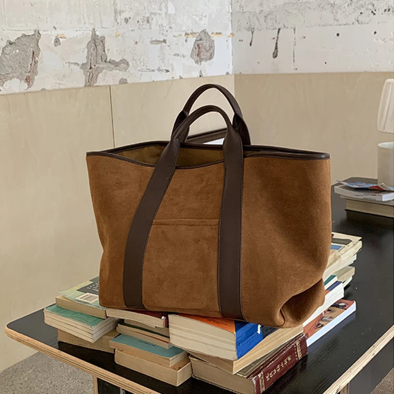 Vintage Suede Large Capacity Handbag Simple All-match Fashion Tote Bags Design Casual Top Handle Shoulder Bag For Women