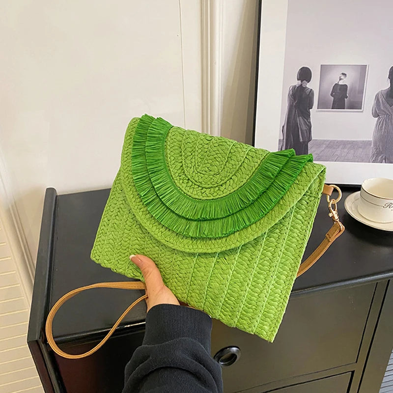 Raffia Straw Weaven Bags Fashion Ladies Wrist Clutches Summer Women Shoulder Crossbody Bags Handmade Handbags Purse Beach Bag