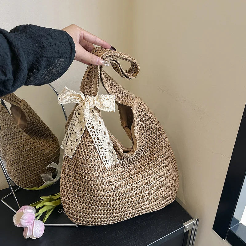 Fashion Straw Women Shoulder Bags Paper Woven Female Handbags Large Capacity Summer Beach Straw Bags Casual Tote Purses
