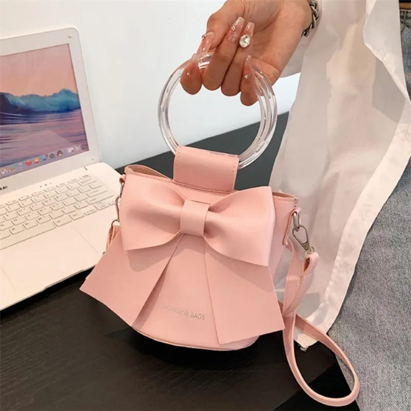 Stylish Women's Bucket Bag with Detachable Strap and Elegant Bow Accent Casual Shoulder Crossbody Bag, Summer Handbag Purse