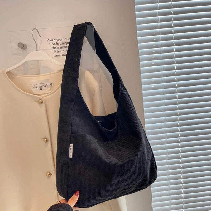 Causal Shoulder Bags for Women Corduroy Reusable Shopping Totes Large Capacity Female Travel Top Handle Handbag Girls Books Pack