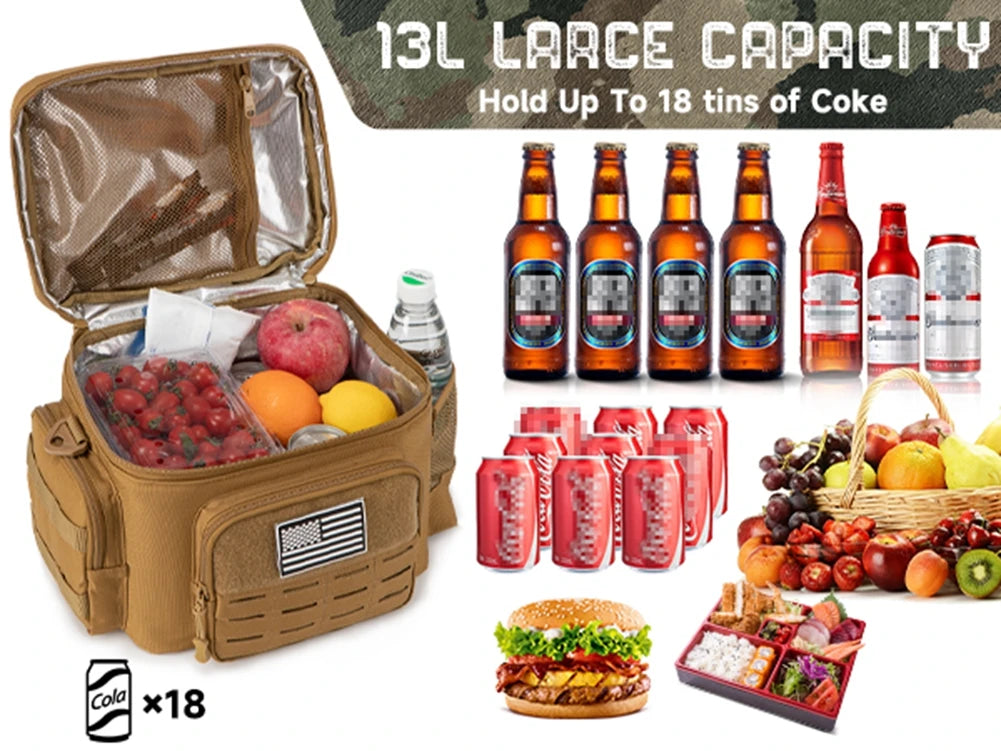 Outdoor Tactical Thermal Cooler Bag Heavy Duty Lunch Box Work Leakproof Insulated Durable Lunch Bag for Men Meal Camping Picnic