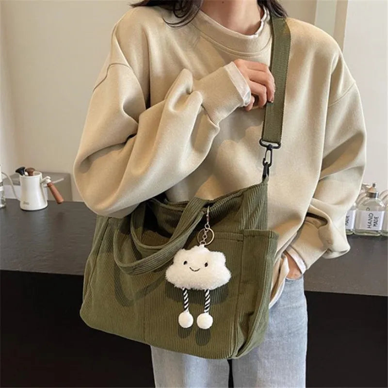 New Corduroy Tote Bag with Zipper Closure, Chic Daily Commuter Handbag Shoulder Crossbody Bag, Ideal for Shopping & Everyday Use