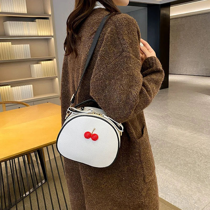 Litchi Pattern Contrast Cherry Small Purse and Handbags New Womens Sling-shoulder Crossbody Mobile Phone Bag