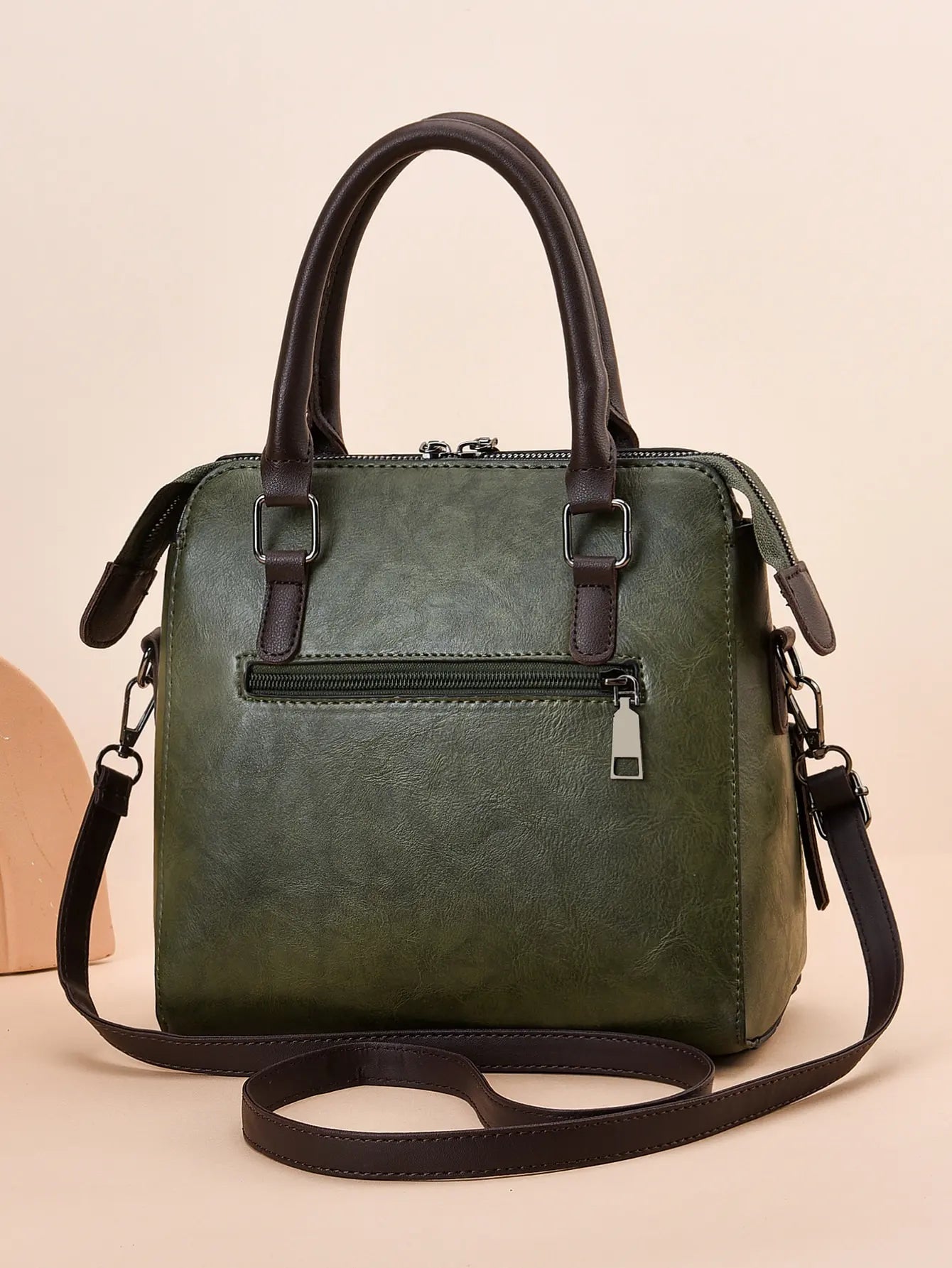 Retro women's handbag PU leather tassel top handle bag fashionable light luxury large capacity shoulder bag shopping bag