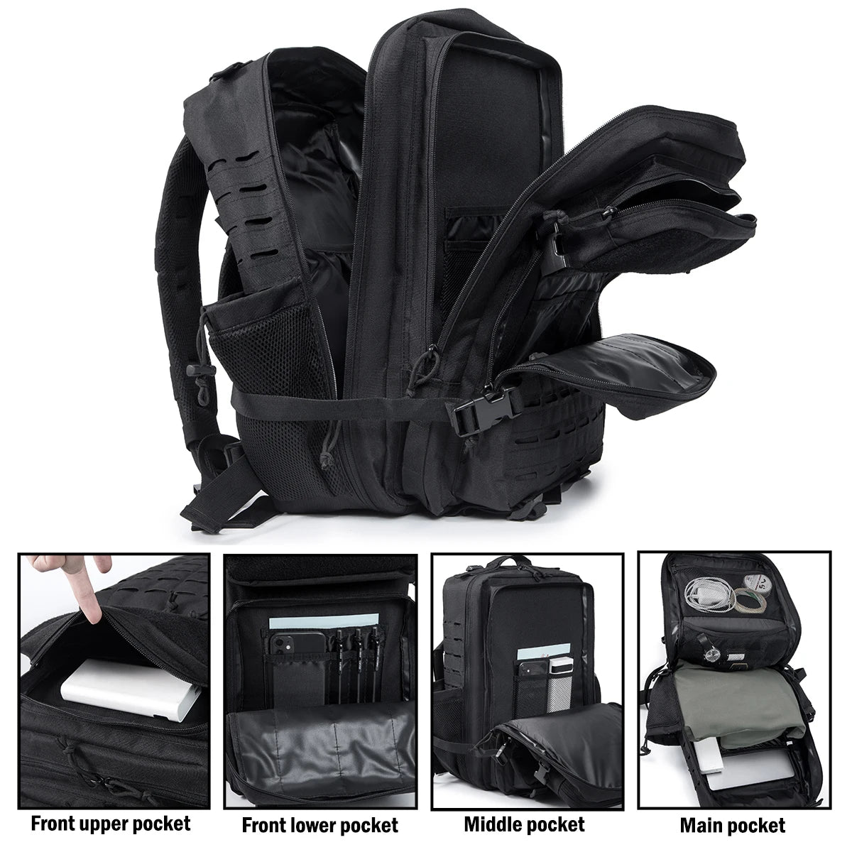 25L/45L Tactical Backpack for Women/men survival Laser Cut Molle Daypack Gym Rucksack School Bag with Dual Cup Holder back pack