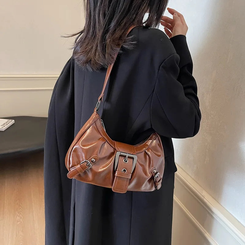 Y2K Retro Handbag Women's Bag, Stylish Fold Leather Shoulder Armpit Bag, Chic Retro Handbags Purse, Temperament Woman Tote Bag