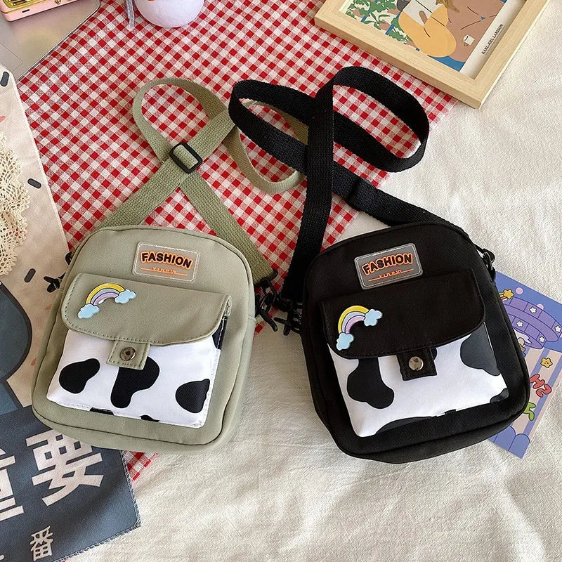 Harajuku Phone Crossbody Bag Nylon Cute Small Bags for Women Cow Pattern Square Small Shoulder Bag Suitable for Women Daily Use