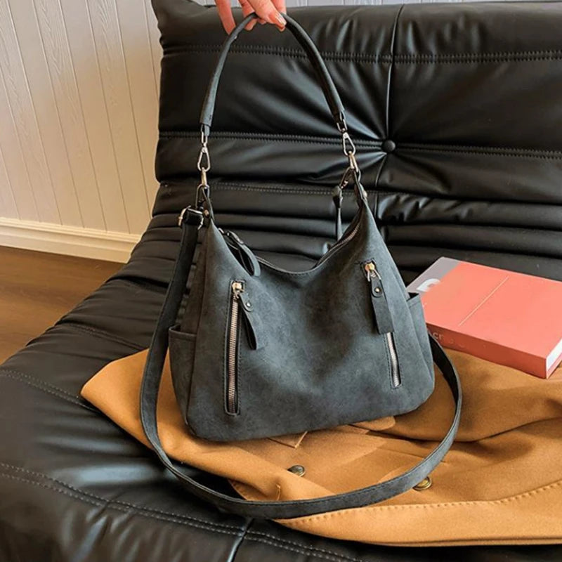 Designer Leather Female Side Bags Retro Shoulder Bag for Women Handbag Casual Ladies Large Capacity Tote Bag