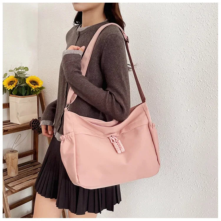Double Sided Pocket Canvas Bag, Nylon Underarm Shoulder Bag, Fashionable Messenger Bags for Women's Daily Use Work Travel Outing
