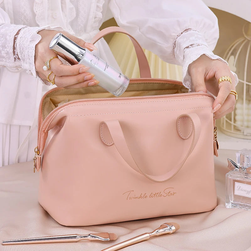 New French style portable handbag fashionable PU mini cosmetic storage bags women's toiletry bag for travel small tote