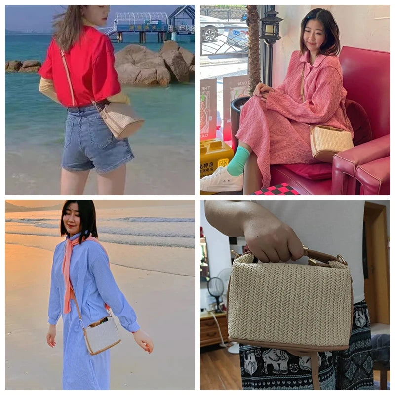 Straw Crossbody Bag For Women Fashion Bohemian Small Knitting Summer Purse And Handbag Ladies Casual Vacation Bucket Beach Bags