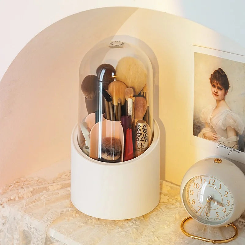 Desktop Cosmetic Brush Organizer 360° Rotating Makeup Brushes Holder 7 Grids Lipstick Eyebrow Pen Holder Eye Shadow Storage Box