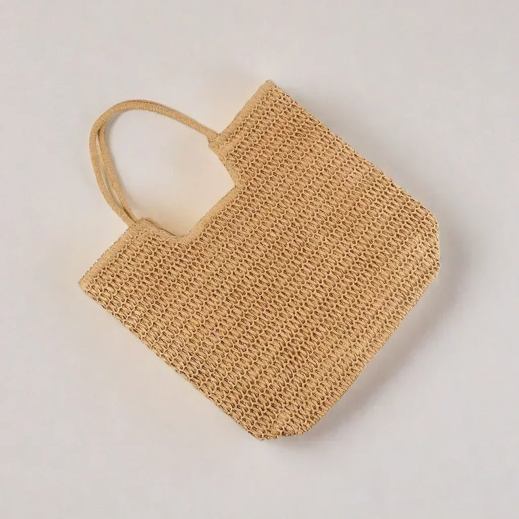 Straw Woven Tote Bag Large Capacity Shoulder Bag Versatile Knit Handbag Storage Bags For Women Stylish Vacation Beach Shopping