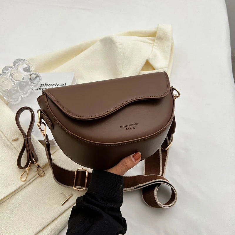 New Solid Color PU Leather Women's Crossbody Bag With Stylish Red Wide Shoulder Strap Shoulder Small Square Bag