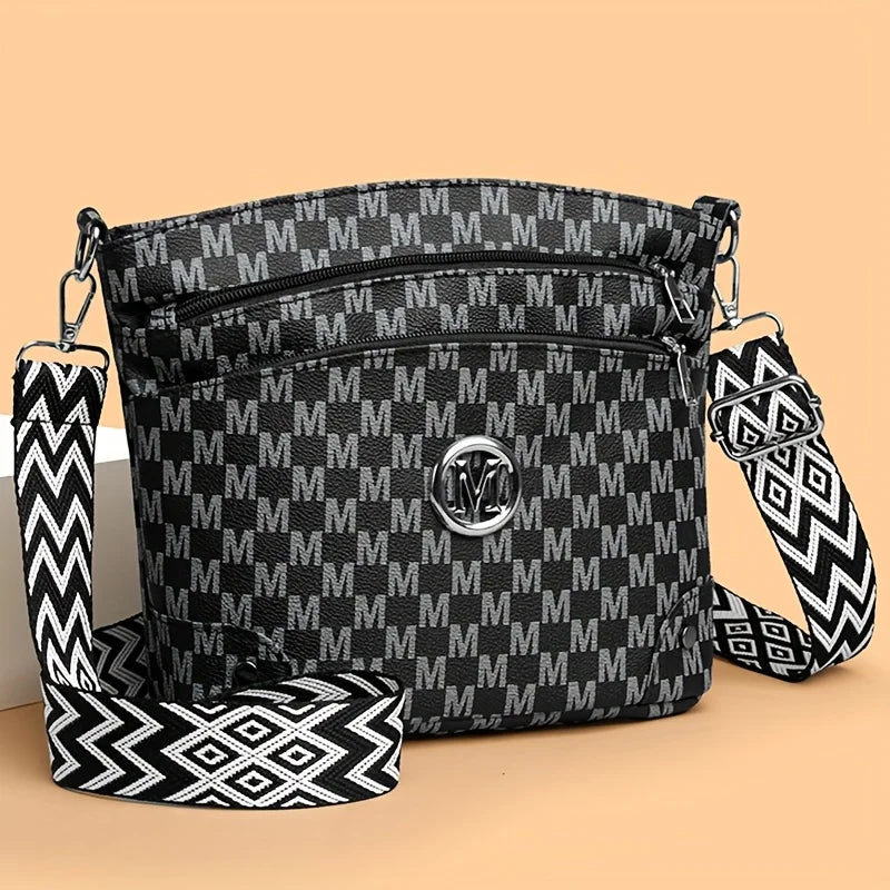 Elegant Women's Crossbody Bag with "M" Badge, Multi-Pocket, Adjustable Shoulder Strap, Women Shoulder Bag, Perfect as a Gift