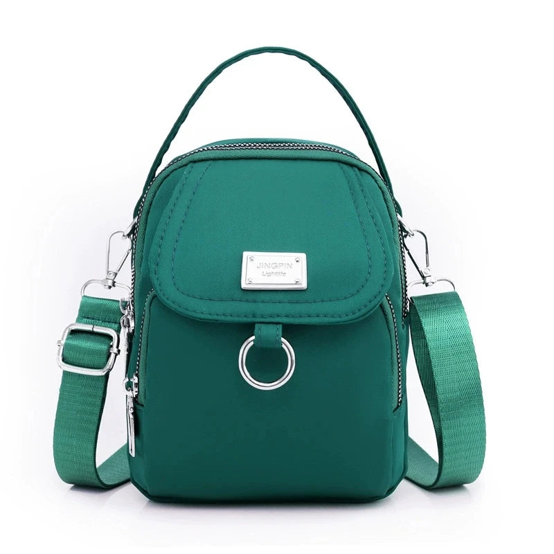 Lightweight Nylon Women's Crossbody Bag, Casual Mini Handbag with Multiple Zip Pouch, Chic Design Shoulder Bag for Everyday Use