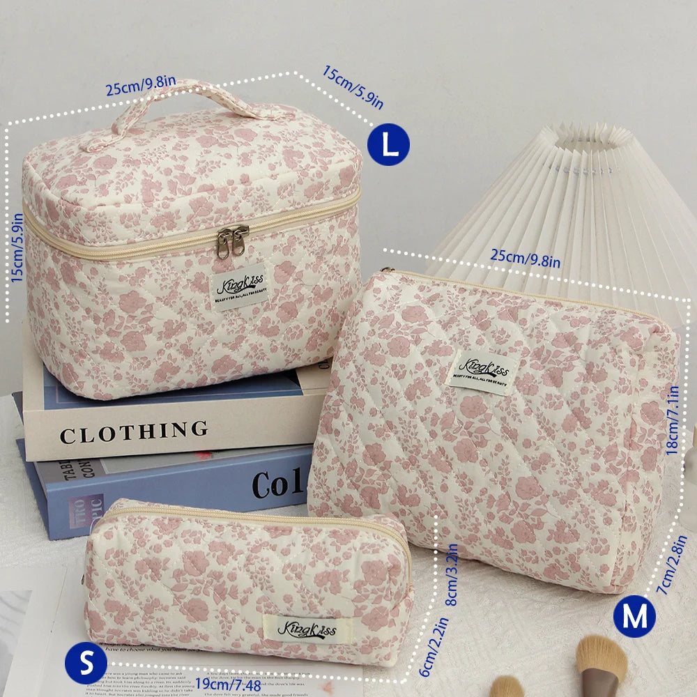 1pcs Cute Quilted Cotton Makeup Bag Women Zipper Cosmetic Organizer Cloth Handbag Box Shape Portable Toiletry Case for Girls