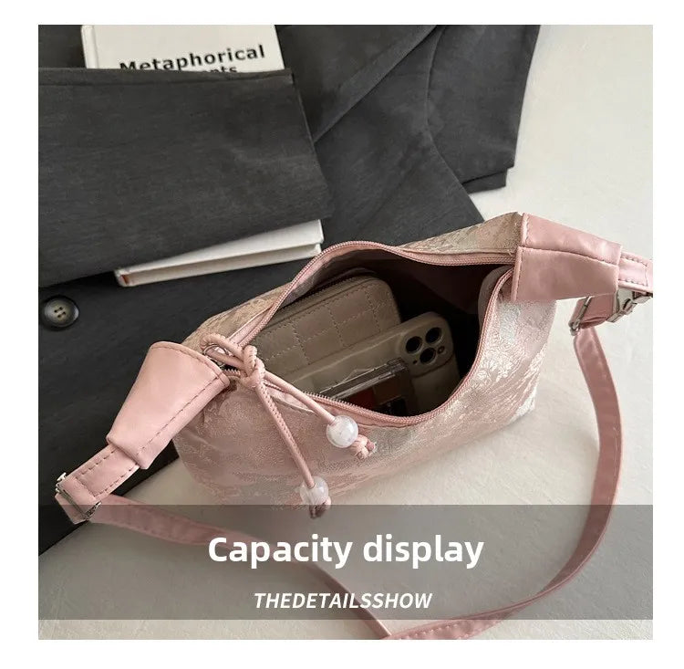 Fashionable Chinese Handbags Fashion Trend Single Shoulder Bag Light Simple Crossbody Bag Random Printed Satin Women's Tote Bag