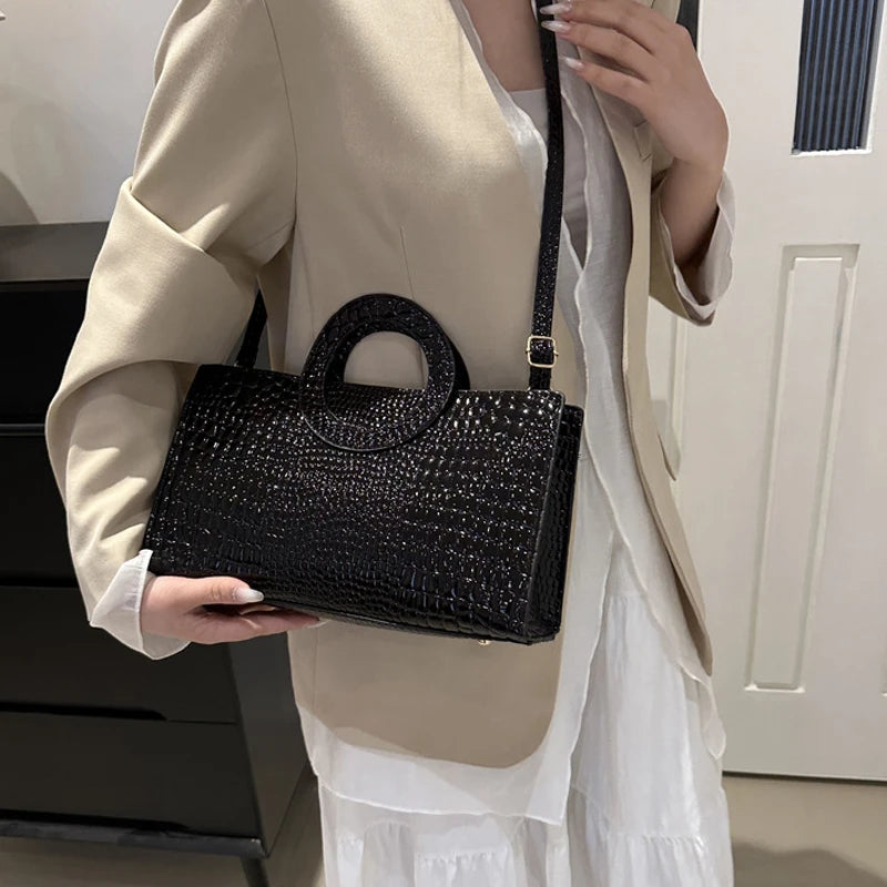 Women's Crocodile Pattern PU Leather Handbags Green Square Bag Fashion Brand Shoulder Messenger Bags Female Clutches