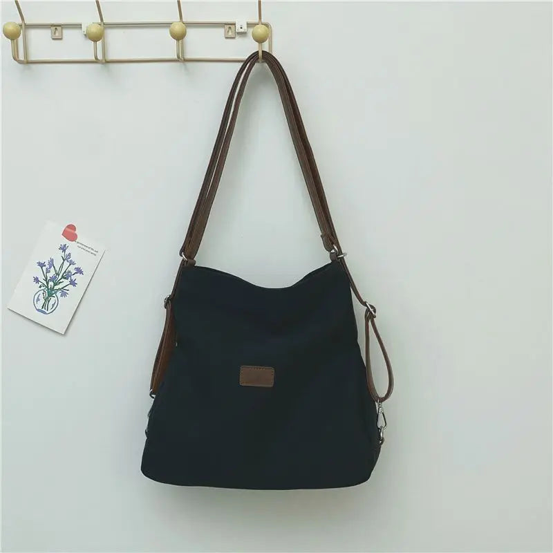 Large Capacity Fashion Canvas Shoulder Bag Women's Leisure Literature and Art Simple Solid Color Crossbody Backpack
