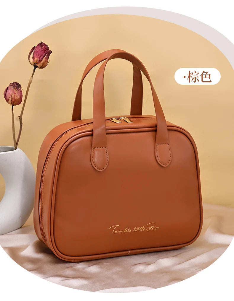 New Handheld Large Makeup Bag PU Makeup Storage Bags Partition Storage Waterproof Toilet Bag women's small Handbag