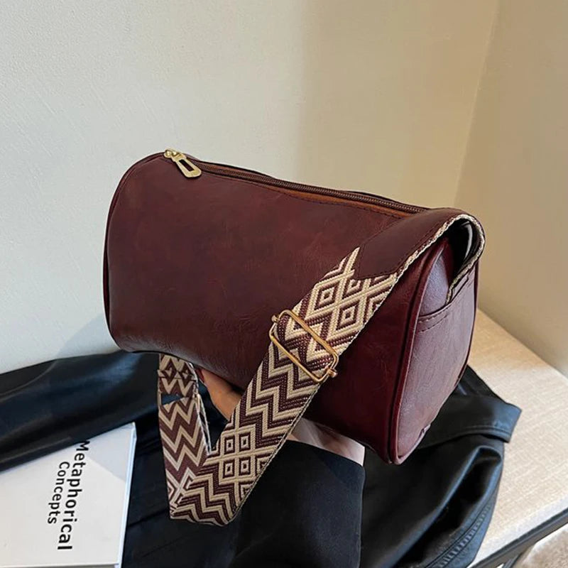 High Quality PU Leather, Wide Shoulder Strap Shoulder Bag ,Women Vintage Ladies Small Handbag ,Pillow Messenger Crossbody Bag