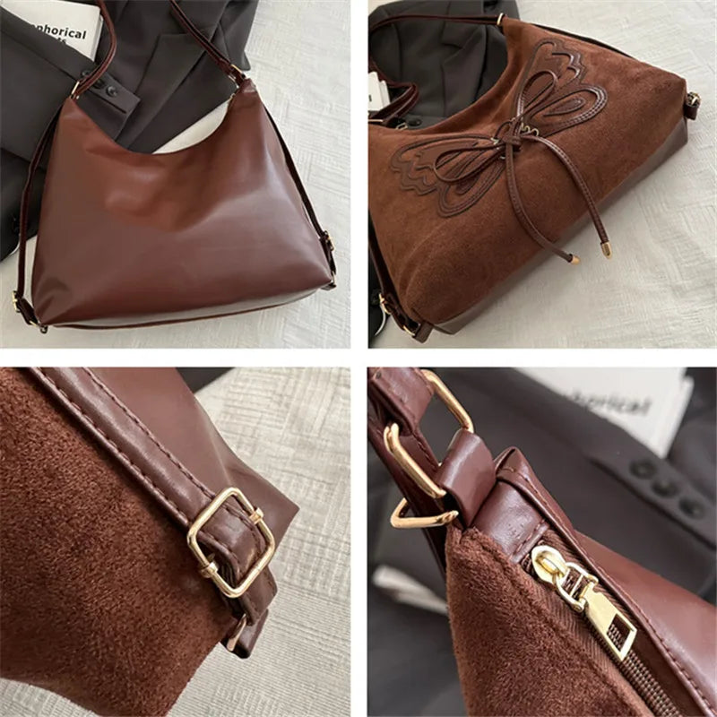 Large Capacity Bow Tie Backpack, New Retro Single Handbag Shoulder Messenger Bag, High Grade Matte Leather Tote Cross Body Bags