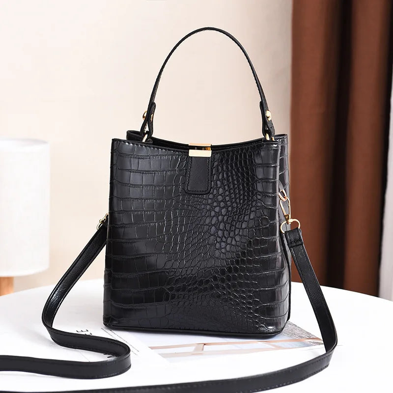 Crocodile Pattern Bucket Shoulder Bag For Women Fashion Brands Female Handbag Large Capacity Lady Crossbody Bag Handbag Purse