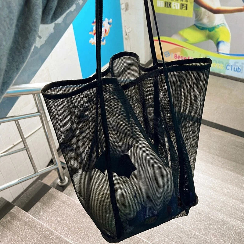 Foldable Lightweight Beach Bags Large Capacity Grocery Produce Tote Bag Beach Shoulder Bag Women's Casual Shopping Bags