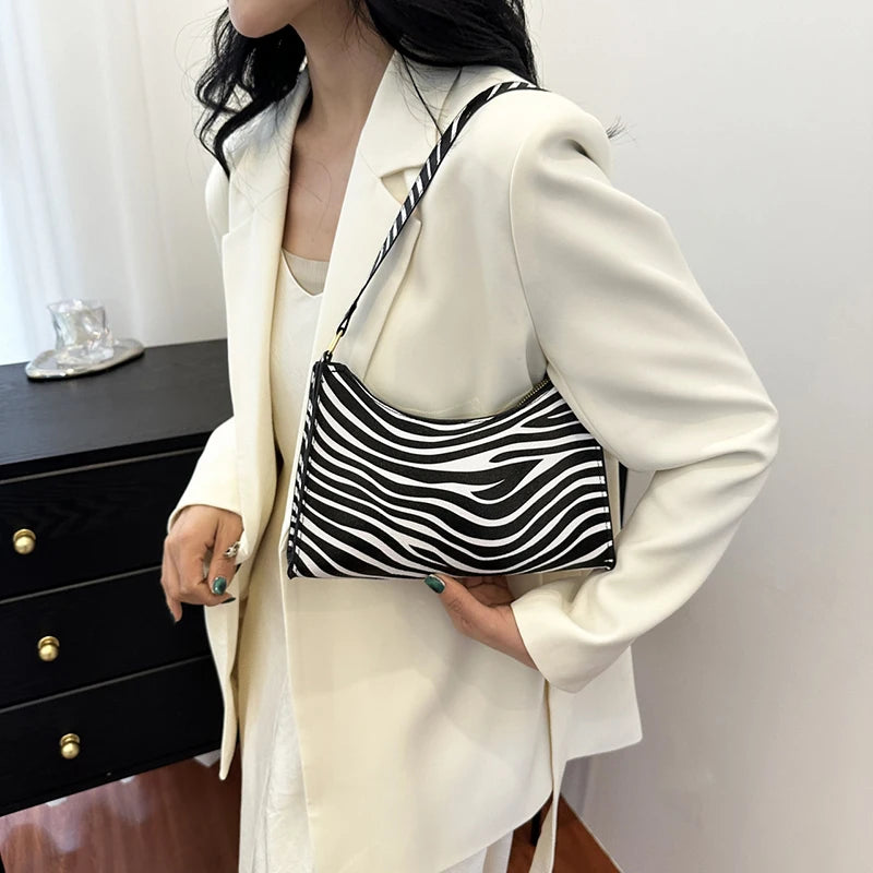 Fashion Zebra Leopard Print Women Handbag PU Leather Underarm Shoulder Bags Female Daily Totes Purse